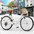Vélo de plage Dextrus 26 pouces pour femme - Vélo urbain 7 vitesses pour adultes - Vélo pour femme avec selle réglable en blanc