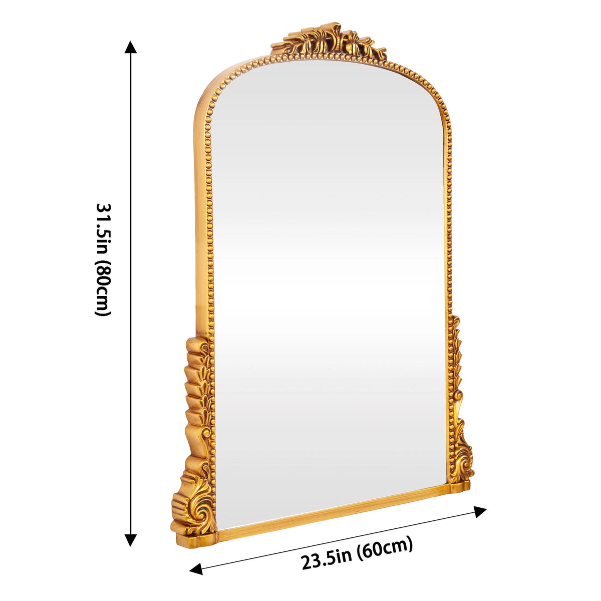 Miroir mural arqué baroque traditionnel, finition or antique, décoration murale pour salon et maison, 31,5 x 23,6 po