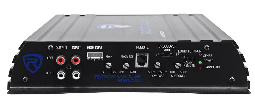 Rockville RV12.2B Enceinte double caisson de basses 12 pouces 1200w+Amplificateur mono+Kit d'amplification