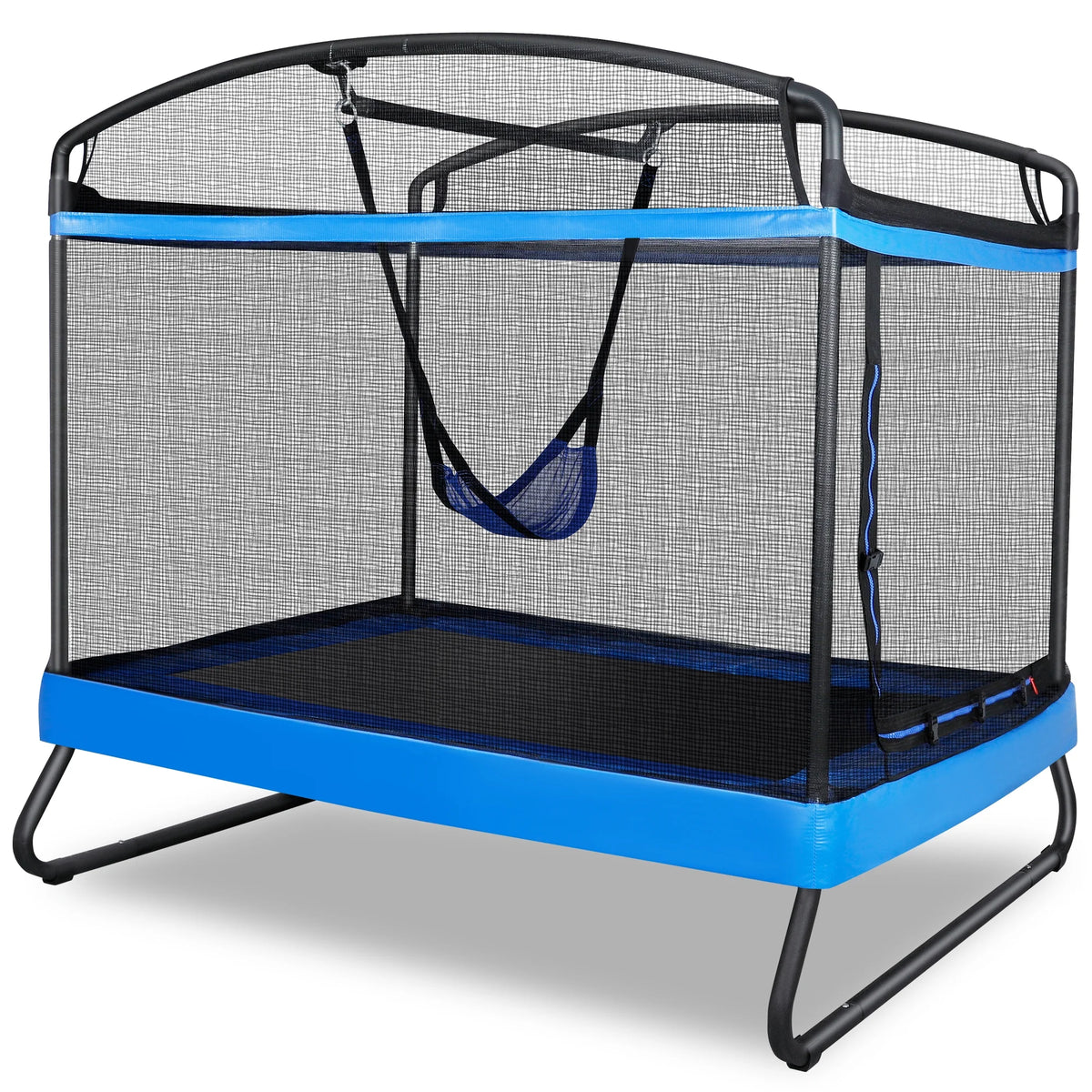 GIKPAL Trampoline pour enfants 3-en-1 avec balançoire, trampoline rectangulaire de 6 pieds pour tout-petits, intérieur/extérieur pour les 3 à 8 ans, tapis de saut robuste pour jouer dans le jardin, bleu
