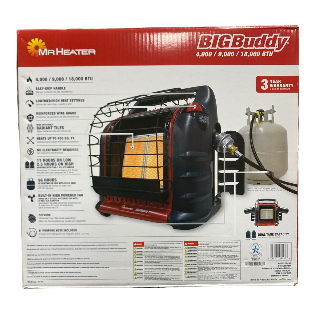 Chauffage d’appoint au propane Mr. Heater Big Buddy 18 000 BTU, portable et rayonnant, pour 450 pi²