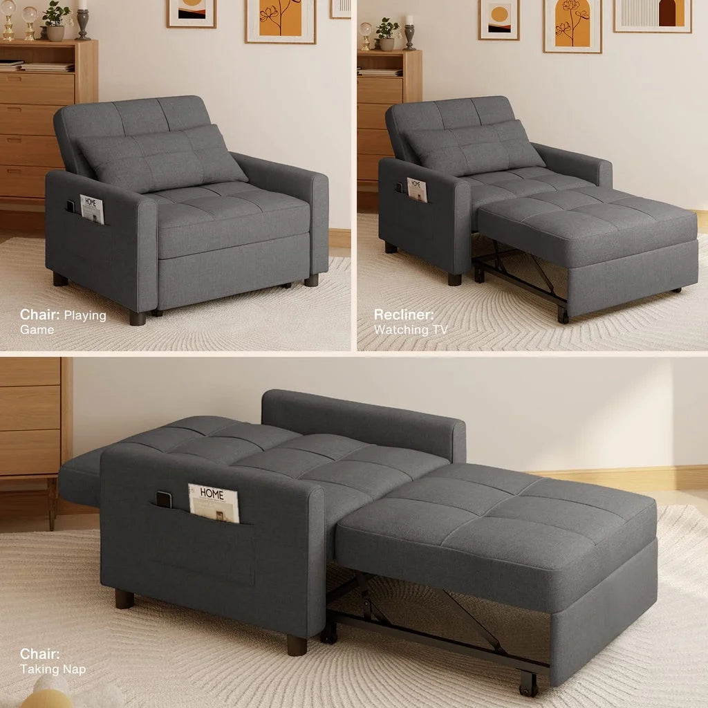 Fauteuil convertible avec couchage, canapé-lit convertible 3-en-1 Aiho avec fauteuil inclinable et couchage gigogne - Gris foncé