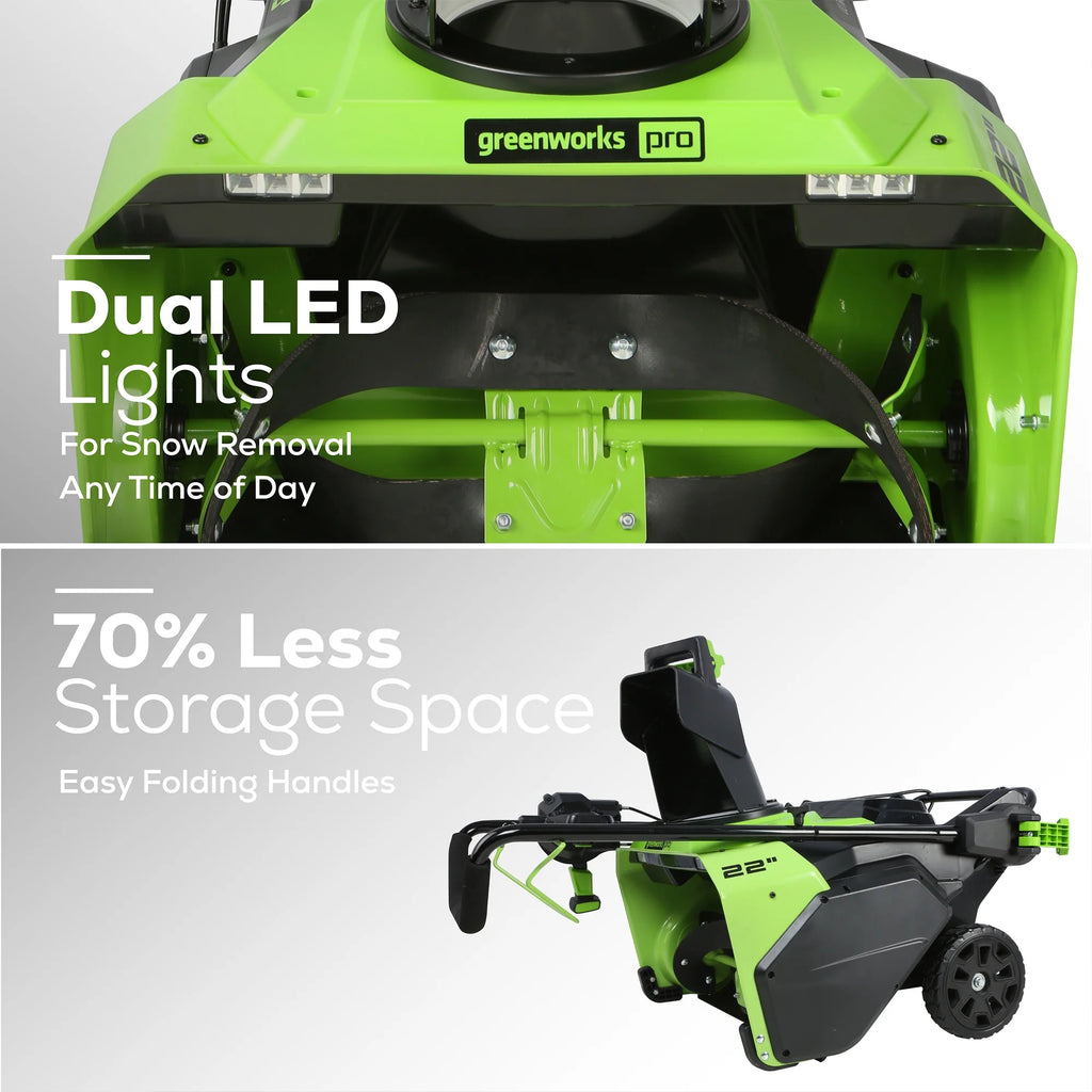 Souffleuse à neige Greenworks 60V 22 à batterie, moteur sans balais, 2 batteries et chargeur inclus