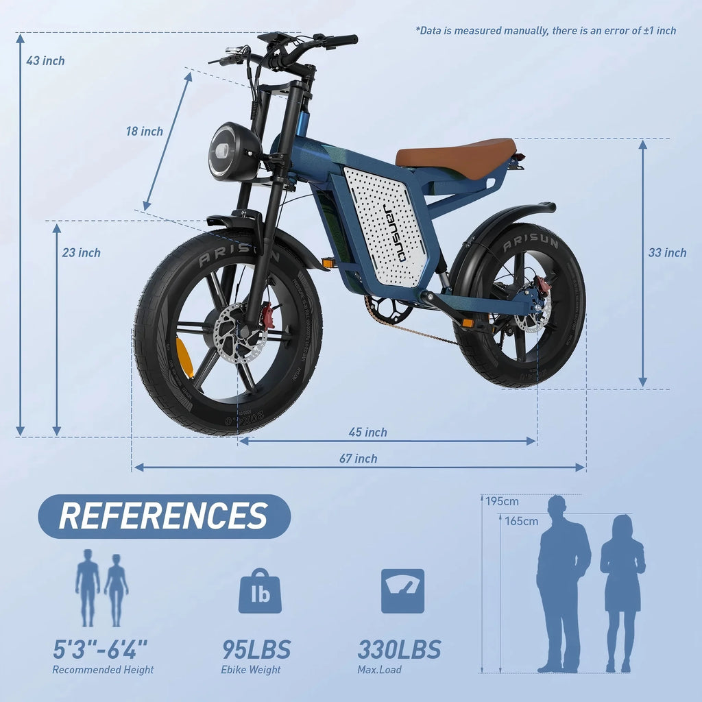 JANSNO X60 Vélo électrique à pneus larges 20 pouces, moteur électrique double 1500 W, double suspension, 48 V, 23 Ah, autonomie de 80 miles, moteur double 750 W*2, freins à disque hydrauliques, pour adulte, VTT, UL2849