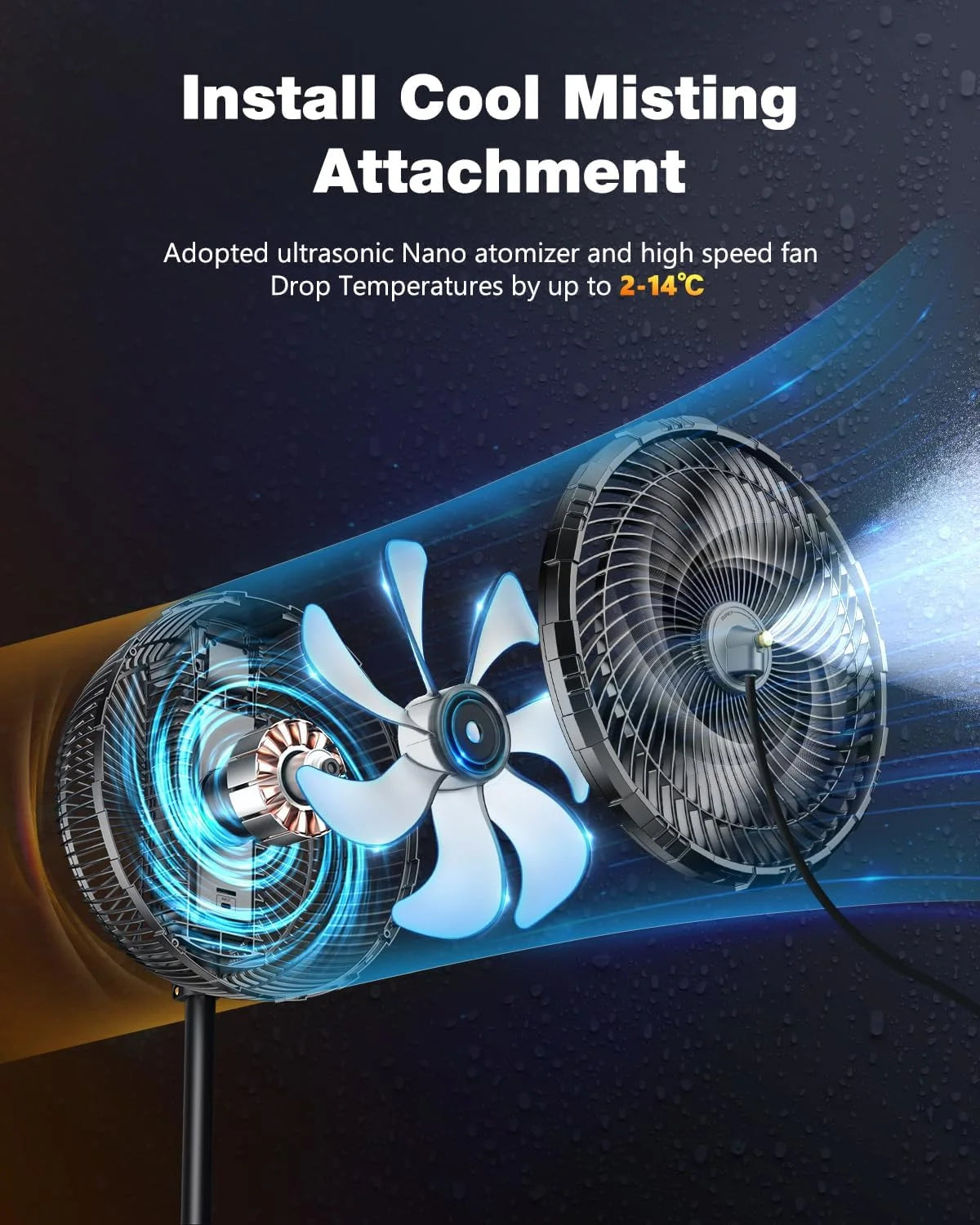 Produits de ventilation portables, ventilateur brumisateur d'extérieur 12 pouces 20000mAh, adapté aux terrasses extérieures