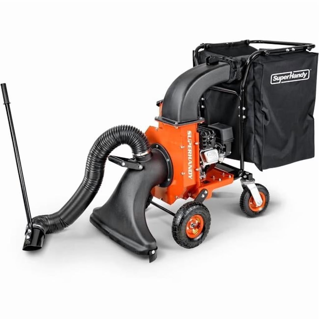 Aspirateur à feuilles et broyeur de bois SuperHandy - Moteur essence 7 CV 209 cm³, Ratio de broyage 10:1, Capacité du sac 6 boisseaux, Roues pivotantes, Double fonction : Aspirateur-broyeur à feuilles autotracté et broyeur de bois