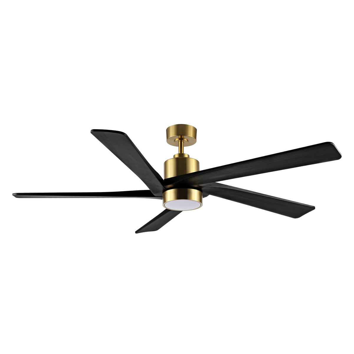 Ventilateur de plafond WINGBO 54 pouces à courant continu avec éclairage et télécommande, 5 pales réversibles en bois sculpté, laiton/noir