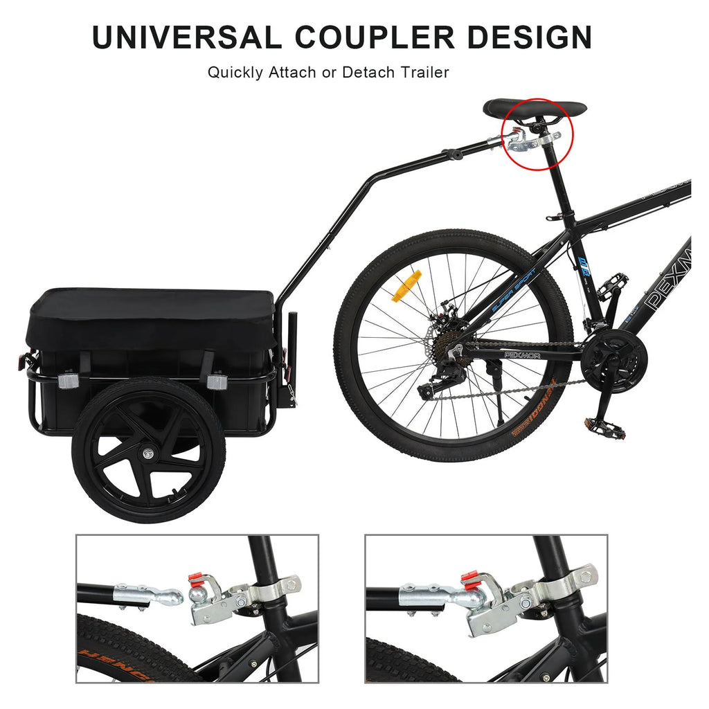 Remorque cargo pour vélo PEXMOR, remorque chariot pour vélo avec attelage universel et housse imperméable