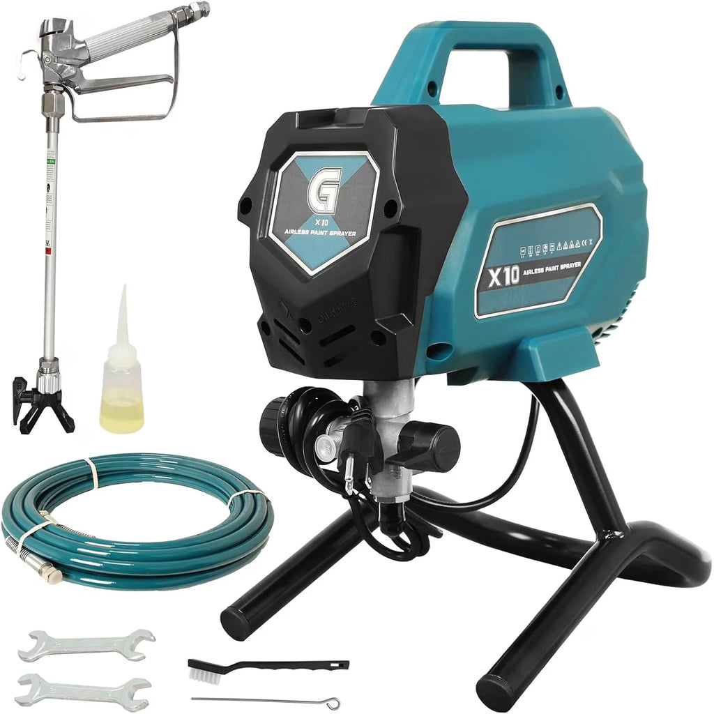 Pulvérisateur de peinture Airless Telyswee 750 W, pulvérisateur Airless sur pied 3300 PSI, pulvérisateur de peinture électrique haute efficacité pour projets de peinture DIY jusqu'à 10 gallons, extérieur de maison, clôture, terrasse