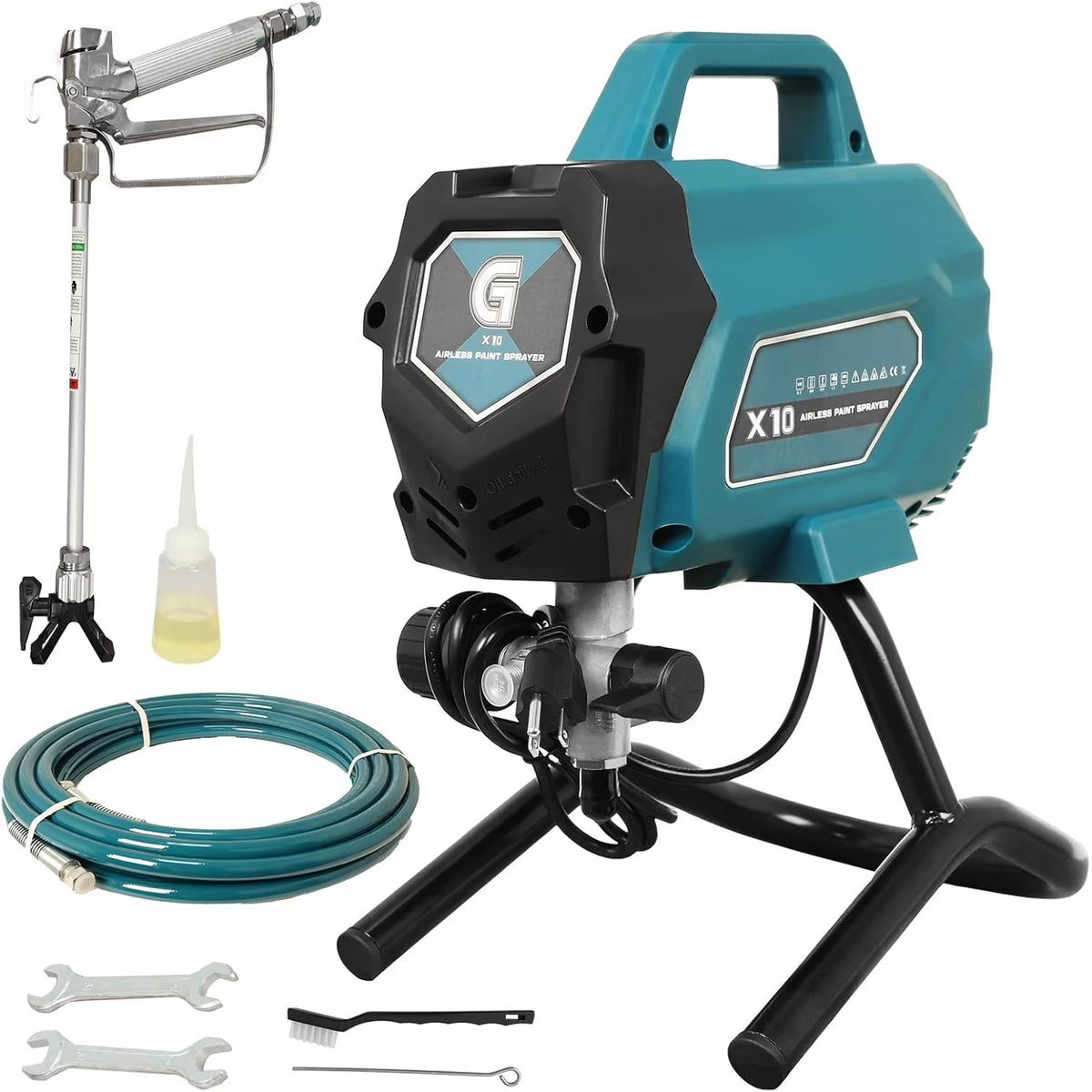 Pulvérisateur de peinture Airless Telyswee 750 W, pulvérisateur Airless sur pied 3300 PSI, pulvérisateur de peinture électrique haute efficacité pour projets de peinture DIY jusqu'à 10 gallons, extérieur de maison, clôture, terrasse