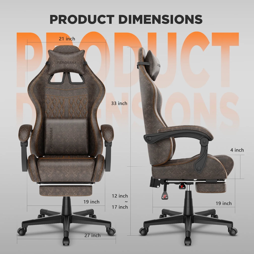 Fauteuil gaming Luxvie avec repose-pieds, fauteuil de bureau ergonomique pour ordinateur avec massage, soutien lombaire et appui-tête, dossier haut, style vintage, pour adultes et enfants, noir