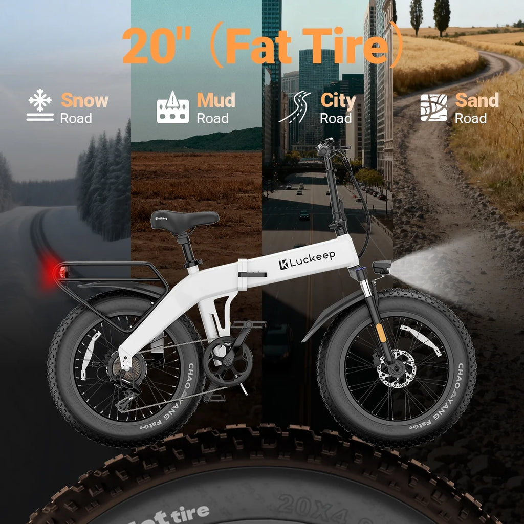 Vélo électrique pliable Luckeep X1 Lite pour adultes, moteur de 1 500 W en crête, batterie amovible de 720 Wh, autonomie de 60 mi à 28 mi/h, vélo électrique tout-terrain à pneus larges 20 × 4 avec suspension avant, vélo électrique de montagne