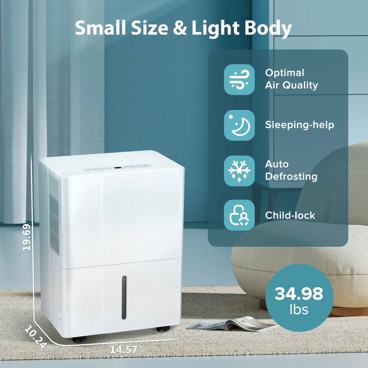 Déshumidificateur KISSAIR de 15 pintes, couverture maximale de 3 000 pi², 3 modes de fonctionnement, minuterie de 24 h, sous-sol/salle de bain/lancerie