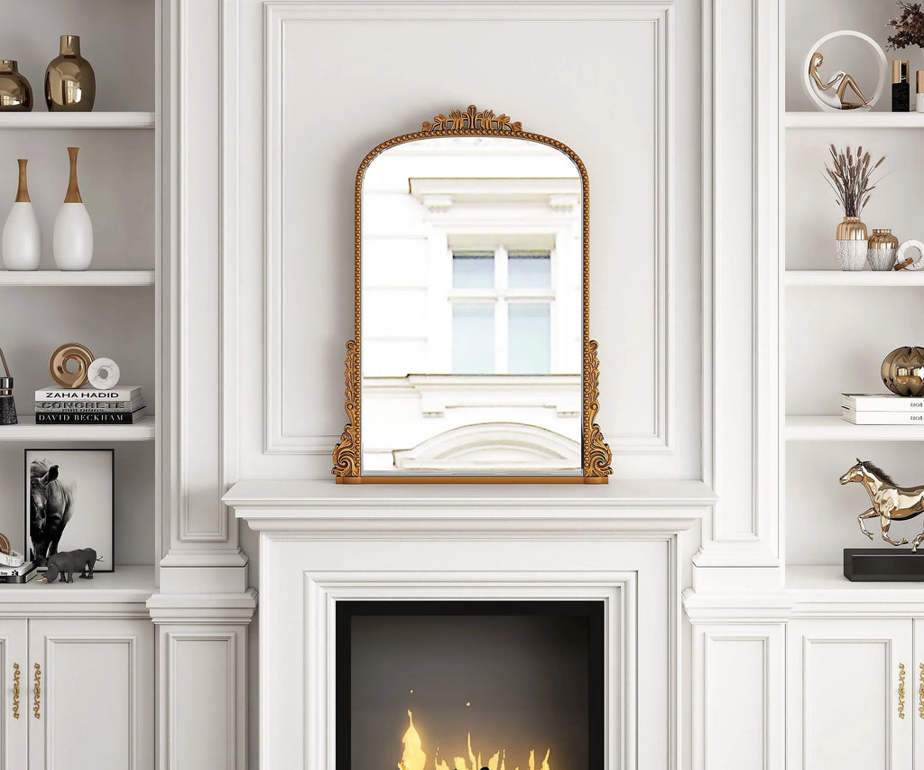 Miroir mural arqué baroque traditionnel, finition or antique, décoration murale pour salon et maison, 31,5 x 23,6 po