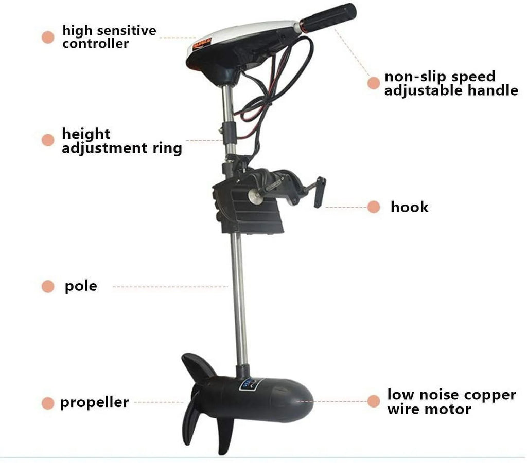 Moteur électrique de pêche TFCFL 65 Lbs 12 V 660 W ET65L avec poignée télescopique, F5-R2, commande de poussée, moteur hors-bord pour bateau
