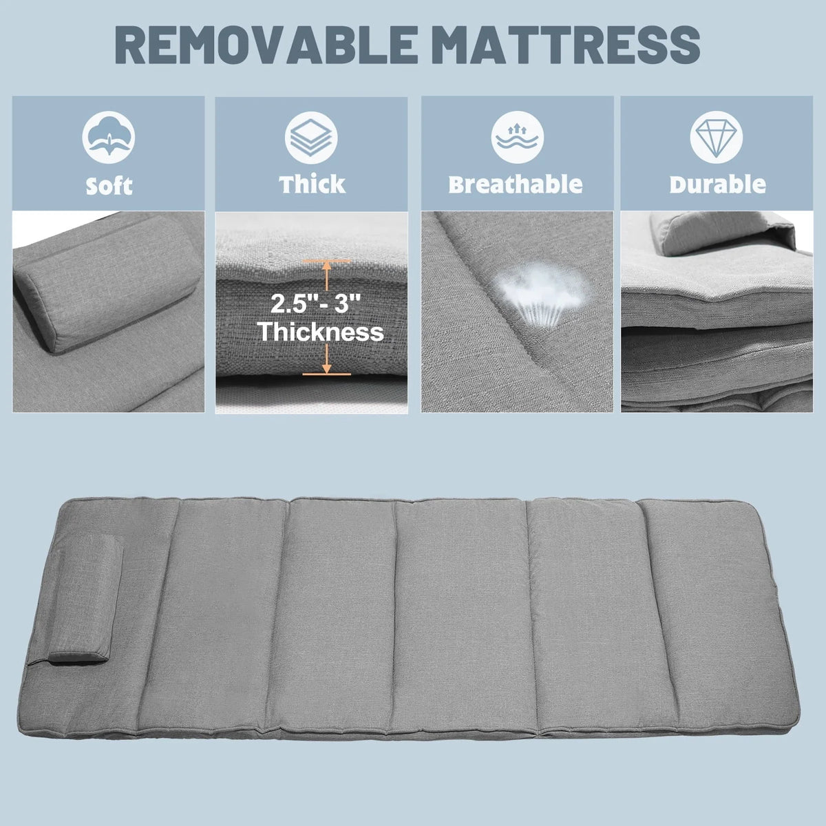 FICISOG Cadre de lit portable avec matelas, lits de repos pliables pour adultes et enfants, gris