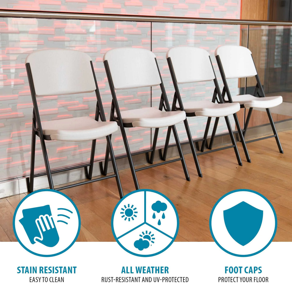 Lifetime (4) tables rectangulaires empilables de 8 pieds et (32) chaises, ensemble intérieur/extérieur de qualité commerciale, granit blanc (80410)