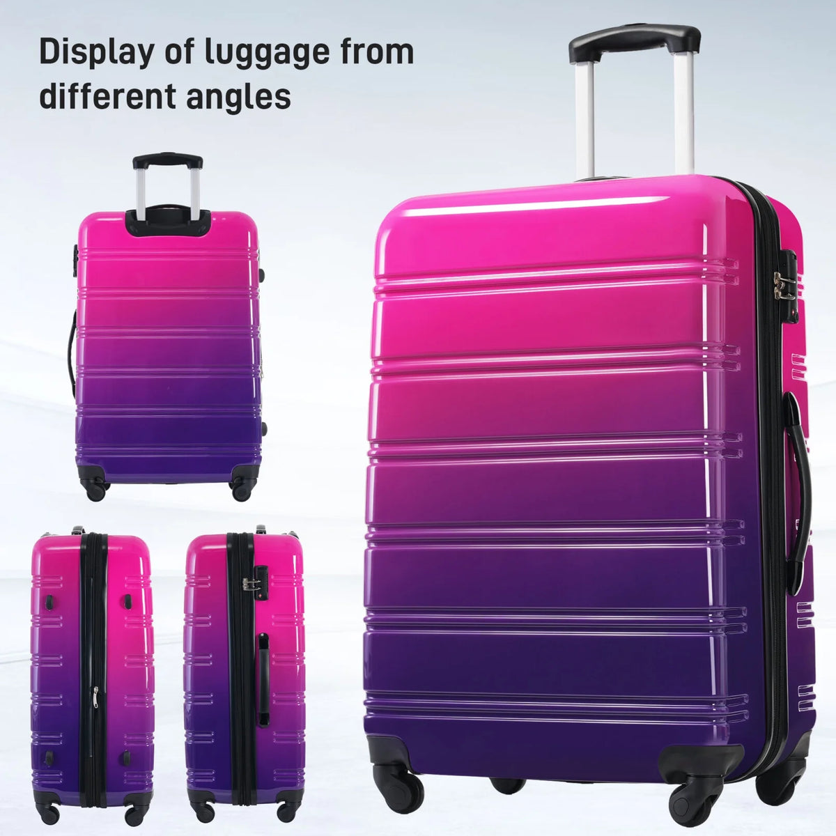 Ensemble de 3 valises, valise rigide 20/24/28 pouces avec cadenas TSA et roulettes pivotantes, bagages de voyage légers et extensibles pour homme et femme, multicolore violet