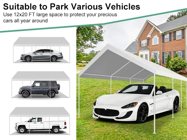 COBIZI Carport 10'x20' Grande tente pour voiture robuste avec structure en acier thermolaqué, garage portable avec parois latérales et portes amovibles, auvent pour voiture avec bâche toutes saisons pour fête en plein air, anniversaire, gris