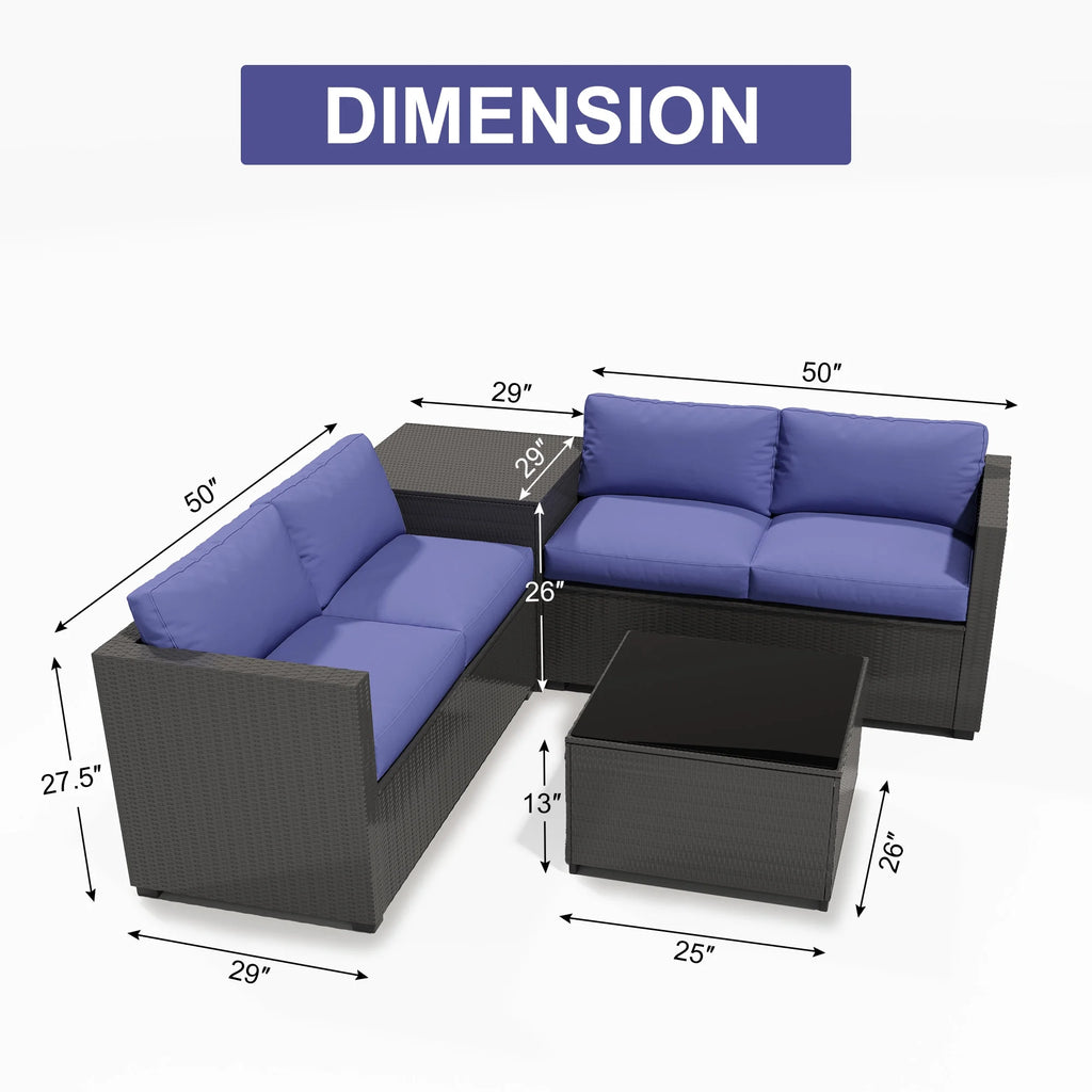 Salon de jardin Ainfox 7 pièces en promotion, canapé en rotin gris avec coussins gris
