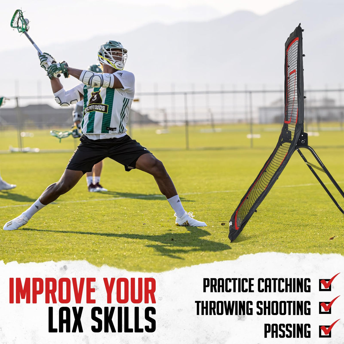 Rebondeur de lacrosse, 4x7 pi/4x6 pi, pour la cour arrière, avec 5 angles de rebond, une bande cible et un filet de retour, idéal pour l’entraînement au lacrosse, au baseball, au volley-ball et au soccer
