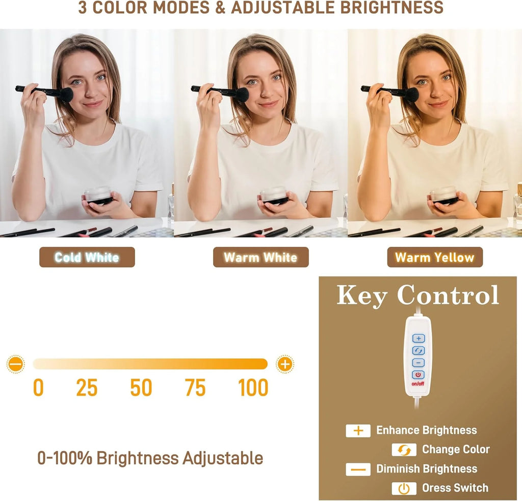 Coiffeuse blanche avec grand miroir lumineux et prise électrique, table de maquillage avec plateau en verre et tiroirs, rangement coulissant, grande coiffeuse de maquillage de 44,1 pour femmes et filles, blanche