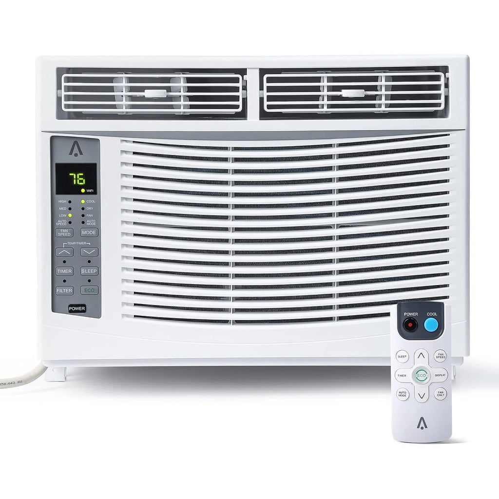 Climatiseur Missky 6000 BTU pour fenêtre, refroidissement efficace, petit climatiseur de fenêtre avec télécommande, refroidit des pièces jusqu’à 250 pi², blanc