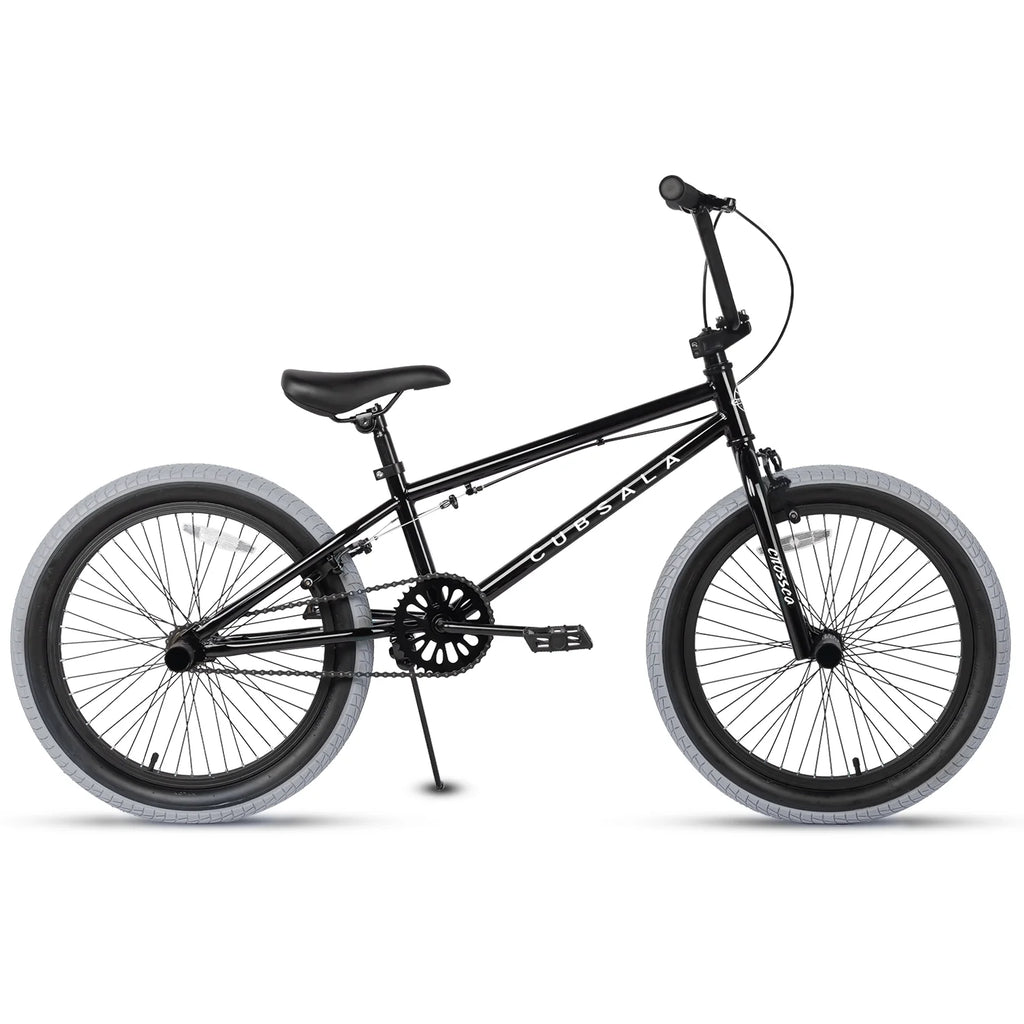 cubsala 20 Vélo BMX Freestyle pour enfants de 6 à 14 ans, garçons et filles, avec 4 cales, noir avec pneus rouges