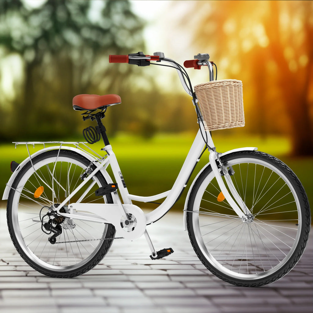 Vélo de plage Dextrus 26 pouces pour femme - Vélo urbain 7 vitesses pour adultes - Vélo pour femme avec selle réglable en blanc