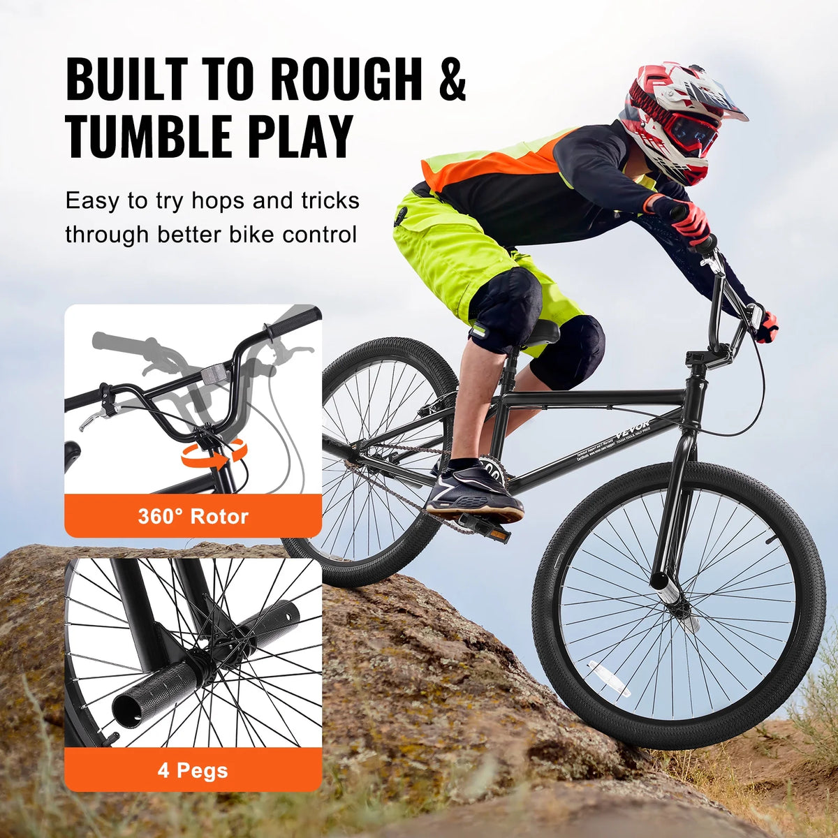 Vélo BMX VEVOR, vélo freestyle à roues de 24 pouces, vélo de course BMX avec 4 pegs, convient aux cyclistes débutants et confirmés, vélo BMX pour adolescents, adultes, hommes et femmes, cadre robuste en acier Hi-Ten, facile à assembler