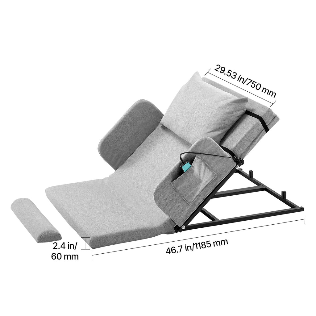 KFFKFF Dossier de lit électrique réglable, Capacité de 300 lbs, Inclinaison de 4 à 68 degrés, avec Accoudoir et Poche de rangement, Lavable en machine, Idéal pour les femmes enceintes, les personnes âgées et les patients