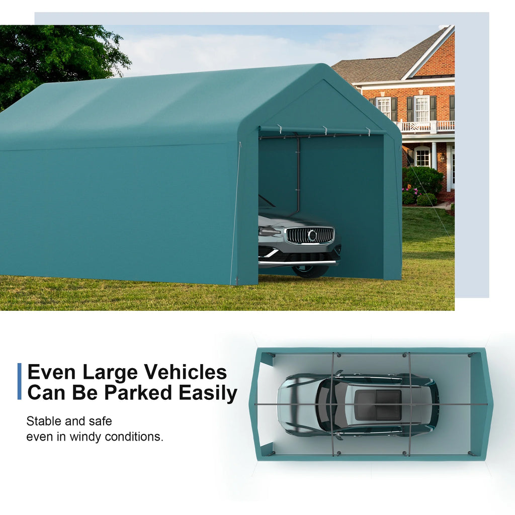 GOJOOASIS Carport, 10 x 20 Abri de voiture robuste avec paroi amovible, Garage portable en PE résistant à l'eau avec bâche toutes saisons Beige
