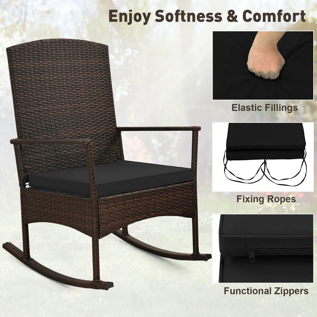 Costway Serenity Ensemble de patio 3 pièces avec fauteuils à bascule en résine tressée, coussins blancs et table basse à 2 niveaux