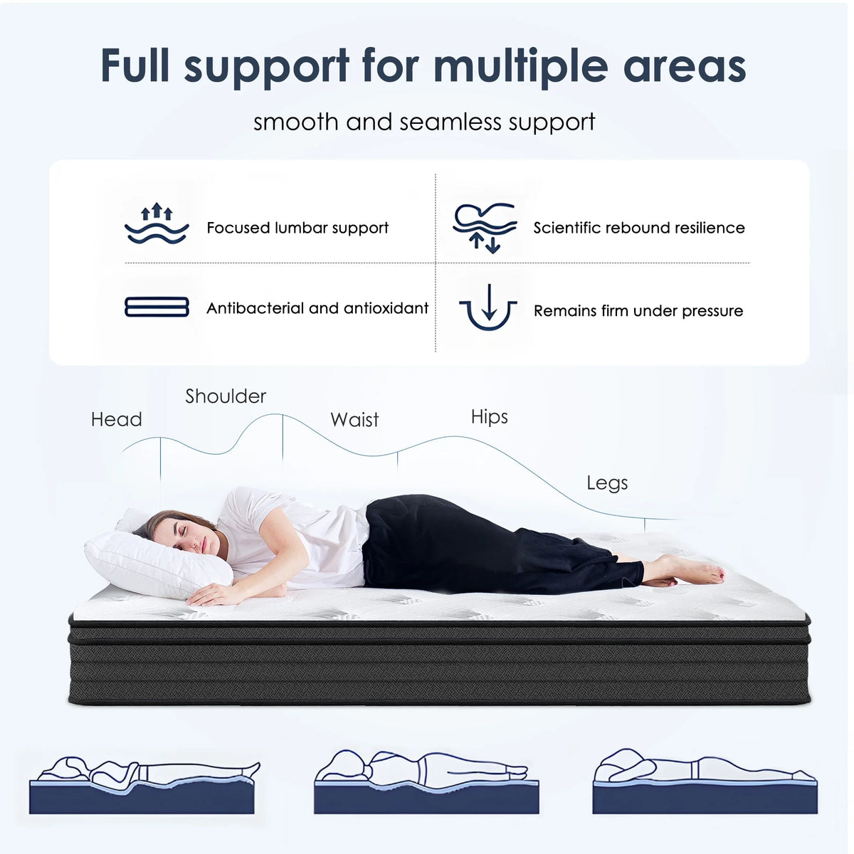 Matelas hybride King SOGES de 254 cm pour adultes, matelas en mousse à mémoire de forme, fermeté moyenne, ressorts ensachés