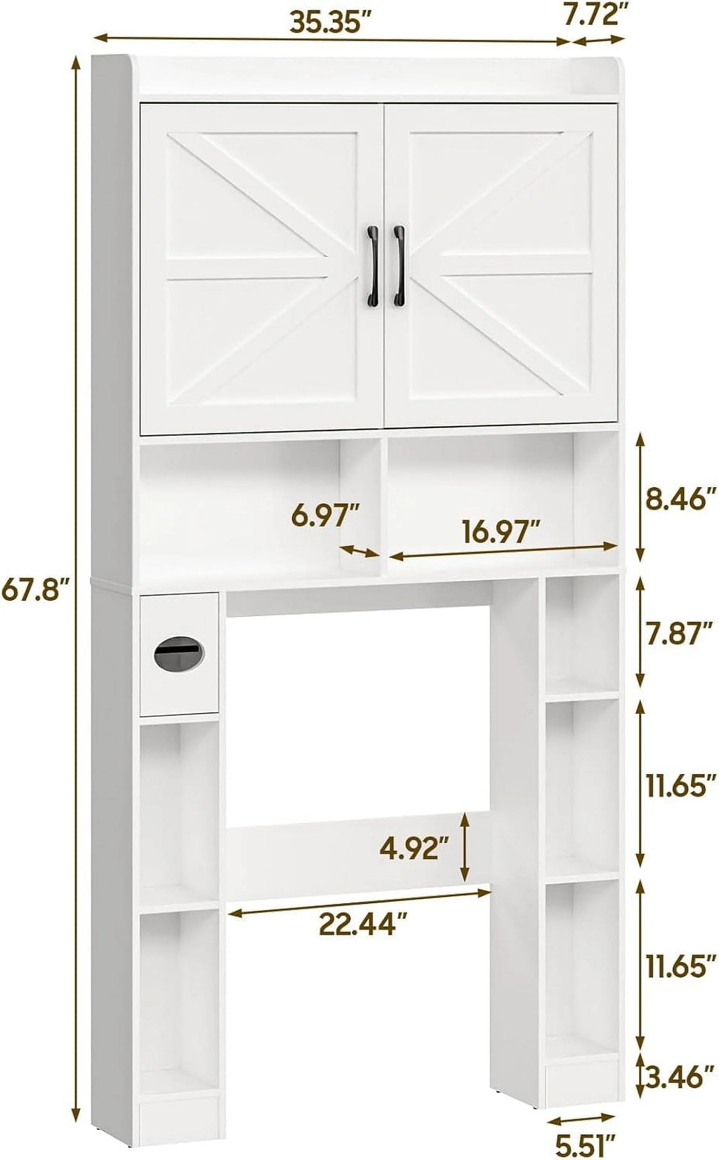 Meuble de rangement Vabches au-dessus des toilettes avec porte-papier toilette, avec étagère réglable et 2 portes