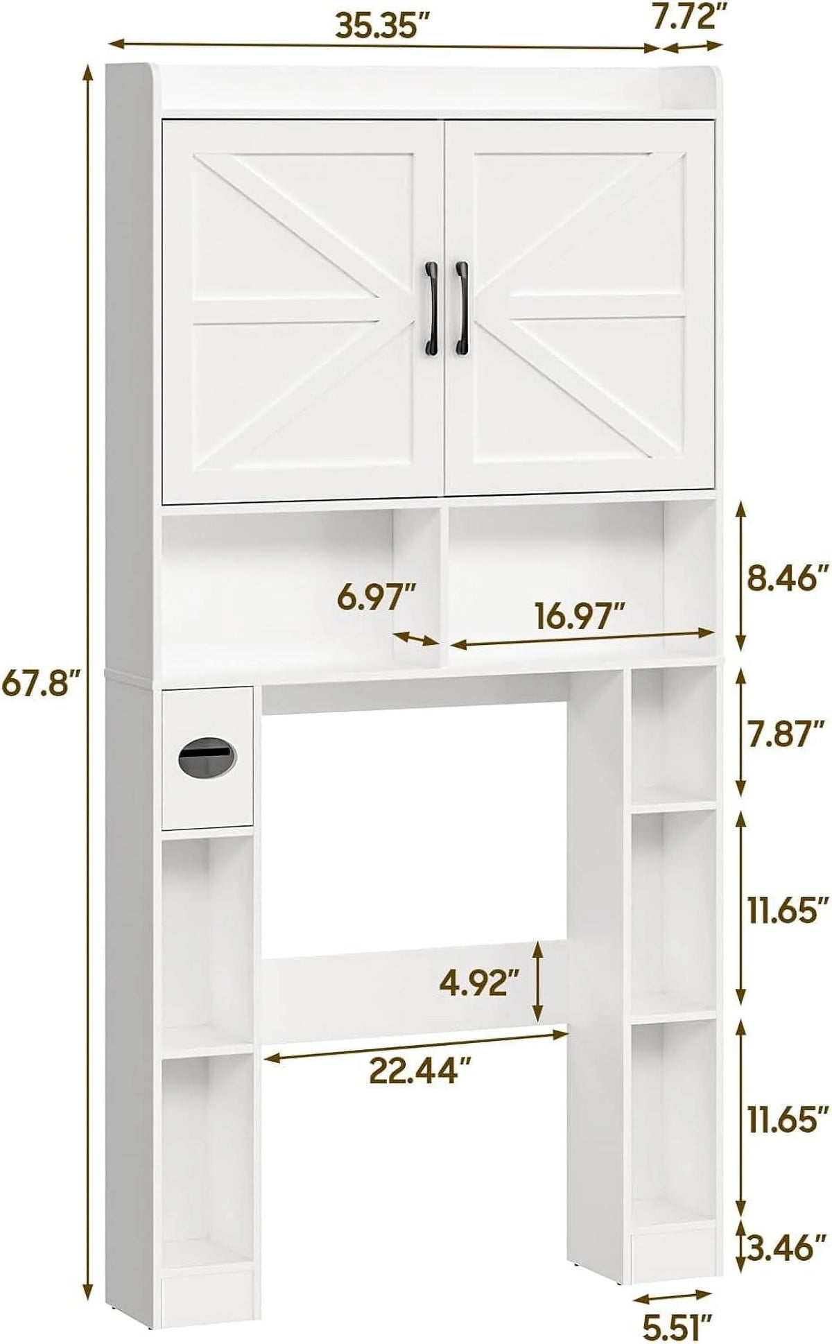 Meuble de rangement Vabches au-dessus des toilettes avec porte-papier toilette, avec étagère réglable et 2 portes