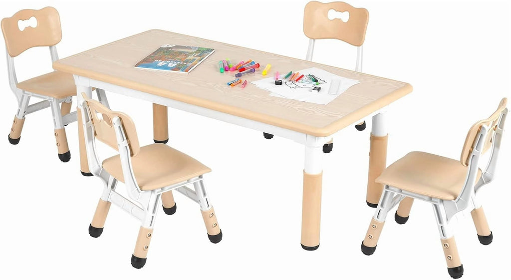 Ensemble table et 4 chaises pour enfants LAZY BUDDY, bureau réglable en hauteur pour tout-petits avec plateau graffiti, ensemble de table d’activités pour enfants pour crèche et maison