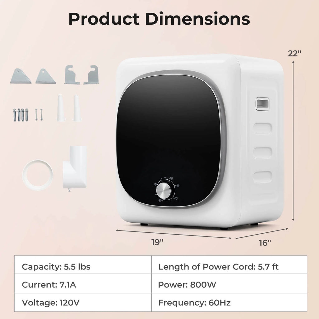 Sèche-linge compact électrique Costway 800 W de 1,5 pi³, avec tambour en acier inoxydable et 5 programmes