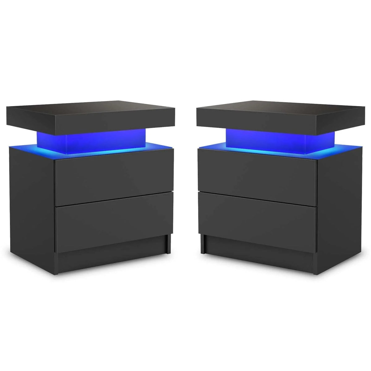 Lot de 2 tables de chevet LED, table de nuit moderne avec espace de rangement à 2 tiroirs, éclairage LED à couleurs réglables, noir