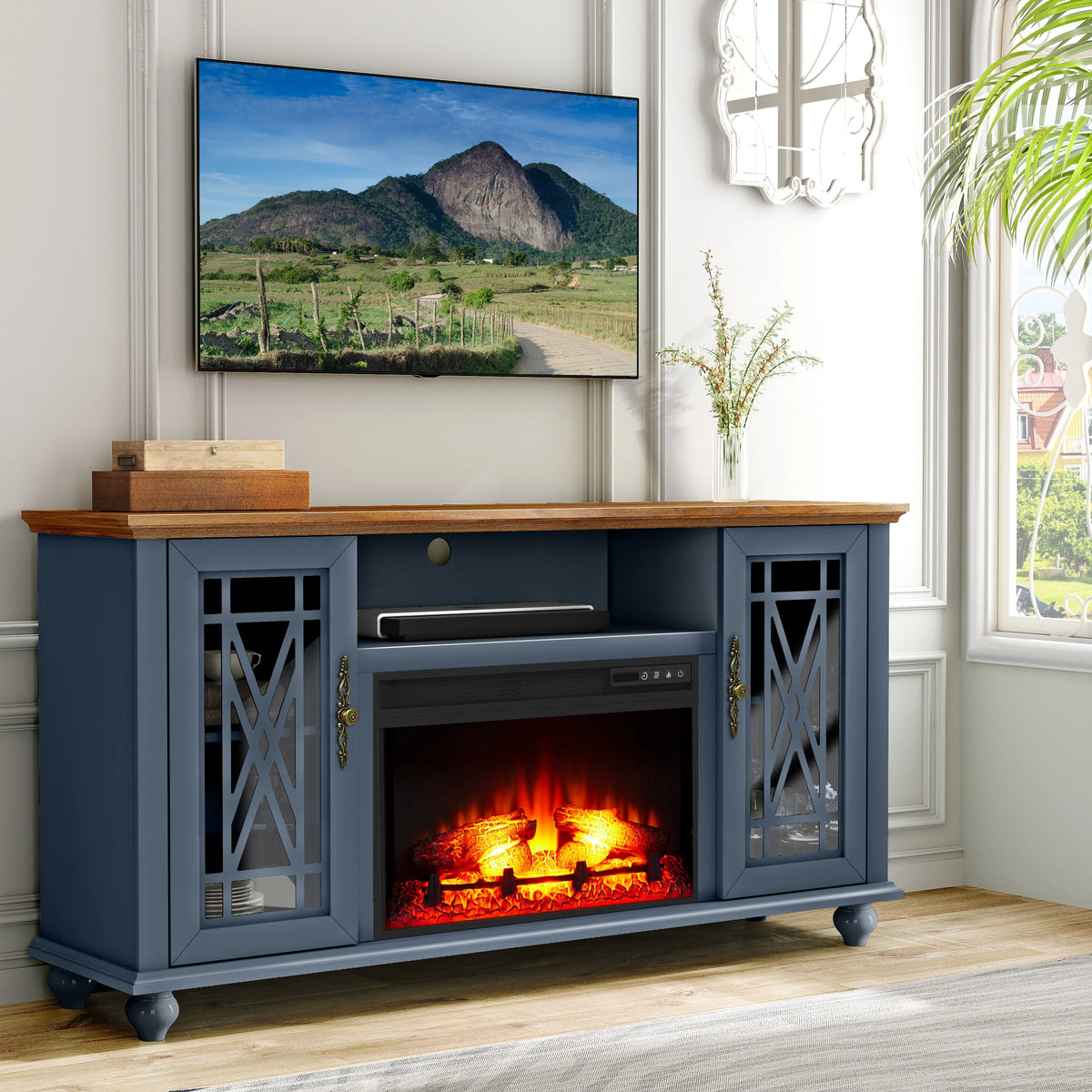 Meuble TV FESTIVO Elegant 61 avec cheminée - Vert
