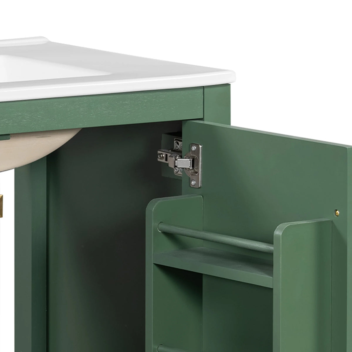 Meuble-lavabo de salle de bains Harper & Bright Designs 30 avec lavabo, armoire de salle de bains avec plateau en céramique, portes et tiroir de rangement multifonctionnels, vert