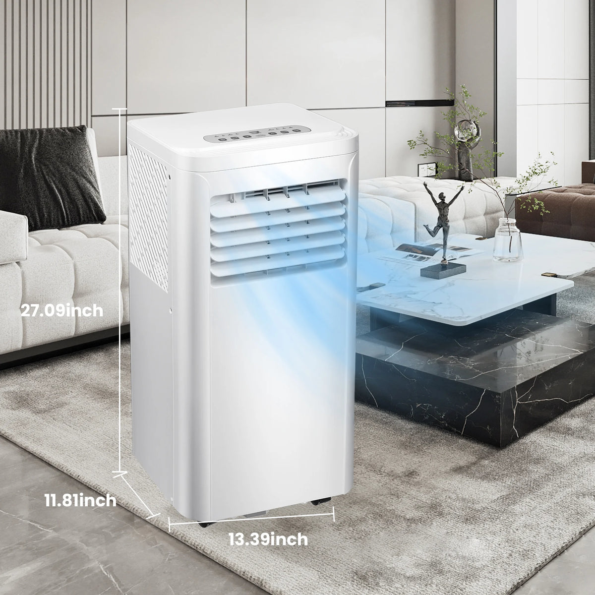 Climatiseur portable Auseo, 8 000 BTU ASHRAE, climatiseur silencieux 4-en-1 avec déshumidificateur, ventilateur, mode sommeil et filtre lavable pour des pièces allant jusqu’à 350 pi²