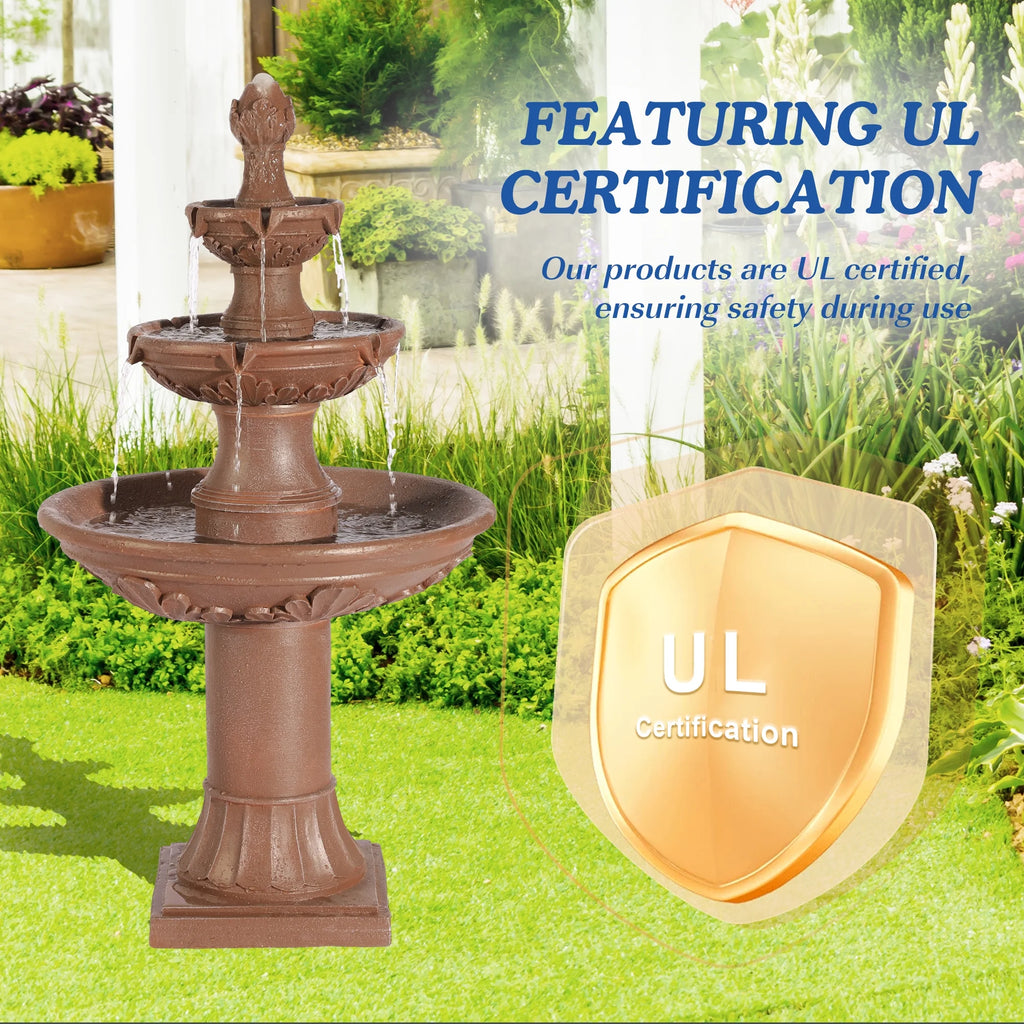 MAGIC UNION Fontaine d’eau de jardin d’extérieur, fontaines et cascades italiennes de 48,4 po de haut, grande fontaine d’intérieur à trois niveaux avec cascade et bulleur, avec pompe, pour la décoration de la maison et de la cour