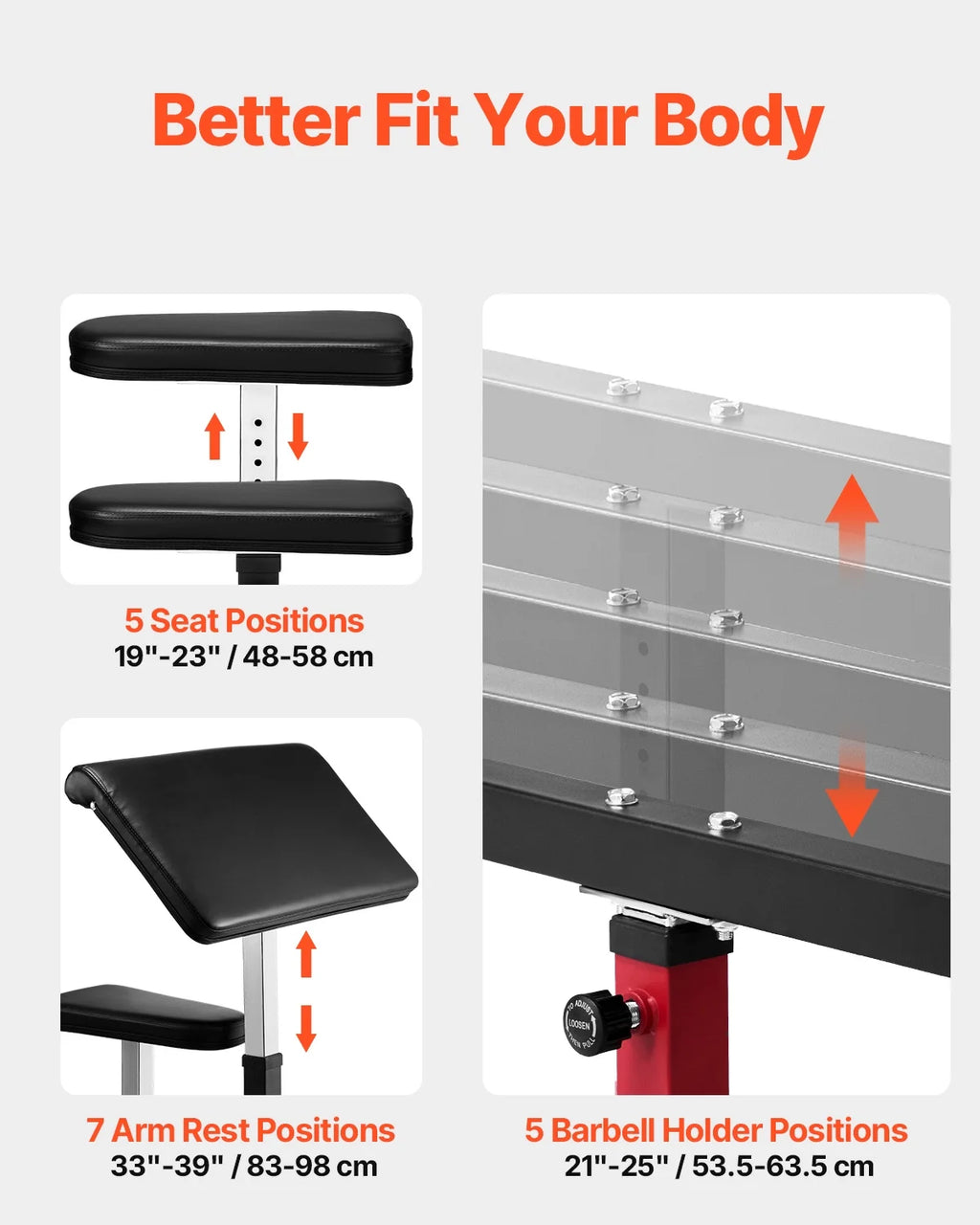 Banc à biceps VEVOR, machine de musculation pour biceps, charge max 200 kg, équipement de musculation à domicile, station assise pour isoler les biceps avec haltères et barres, banc de musculation réglable pour salle de sport à domicile