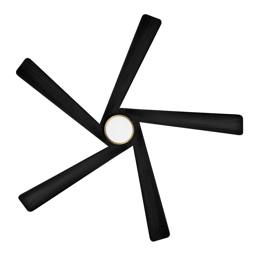 Ventilateur de plafond WINGBO 54 pouces à courant continu avec éclairage et télécommande, 5 pales réversibles en bois sculpté, laiton/noir