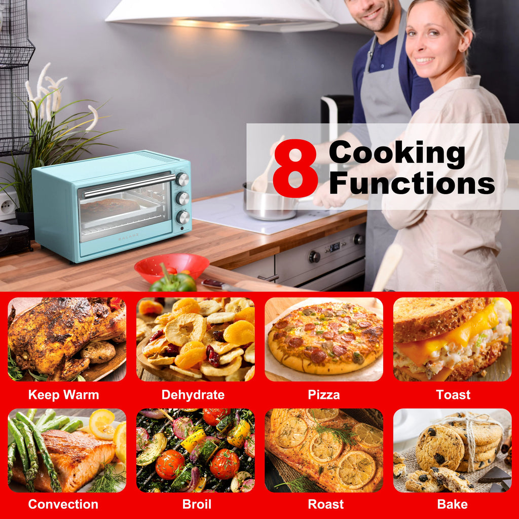 Four grille-pain rétro Galanz, convection naturelle, voyant lumineux, 8 programmes de cuisson, 1 500 W, 120 V, capacité de 0,9 pi³, bleu