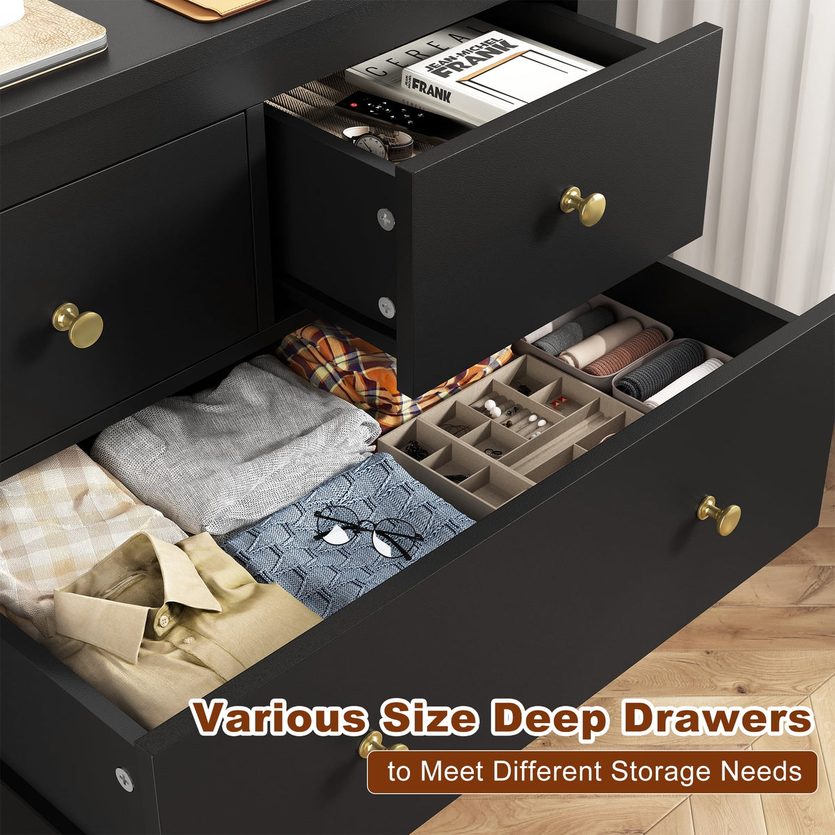 EnHomee Commode blanche pour chambre avec 10 tiroirs, commode moderne en bois, large chiffonnier pour adultes