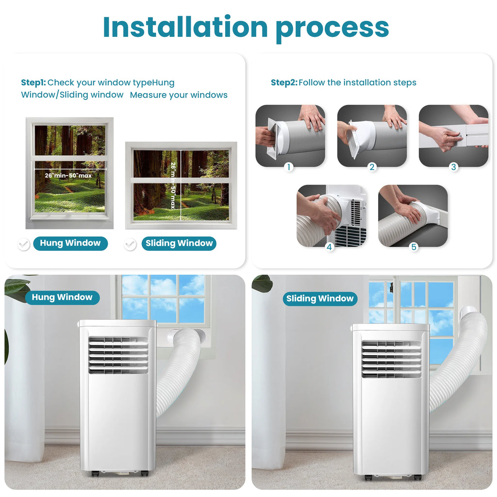 Climatiseur portable Auseo, 8 000 BTU ASHRAE, climatiseur silencieux 4-en-1 avec déshumidificateur, ventilateur, mode sommeil et filtre lavable pour des pièces allant jusqu’à 350 pi²