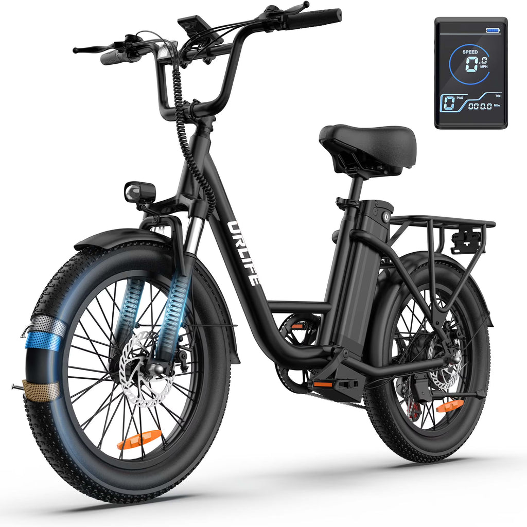 Vélo électrique URLIFE 20 pour adultes, moteur de 1 000 W en crête, batterie amovible 48 V 13 Ah, VTT électrique 7 vitesses, UL2849-Noir