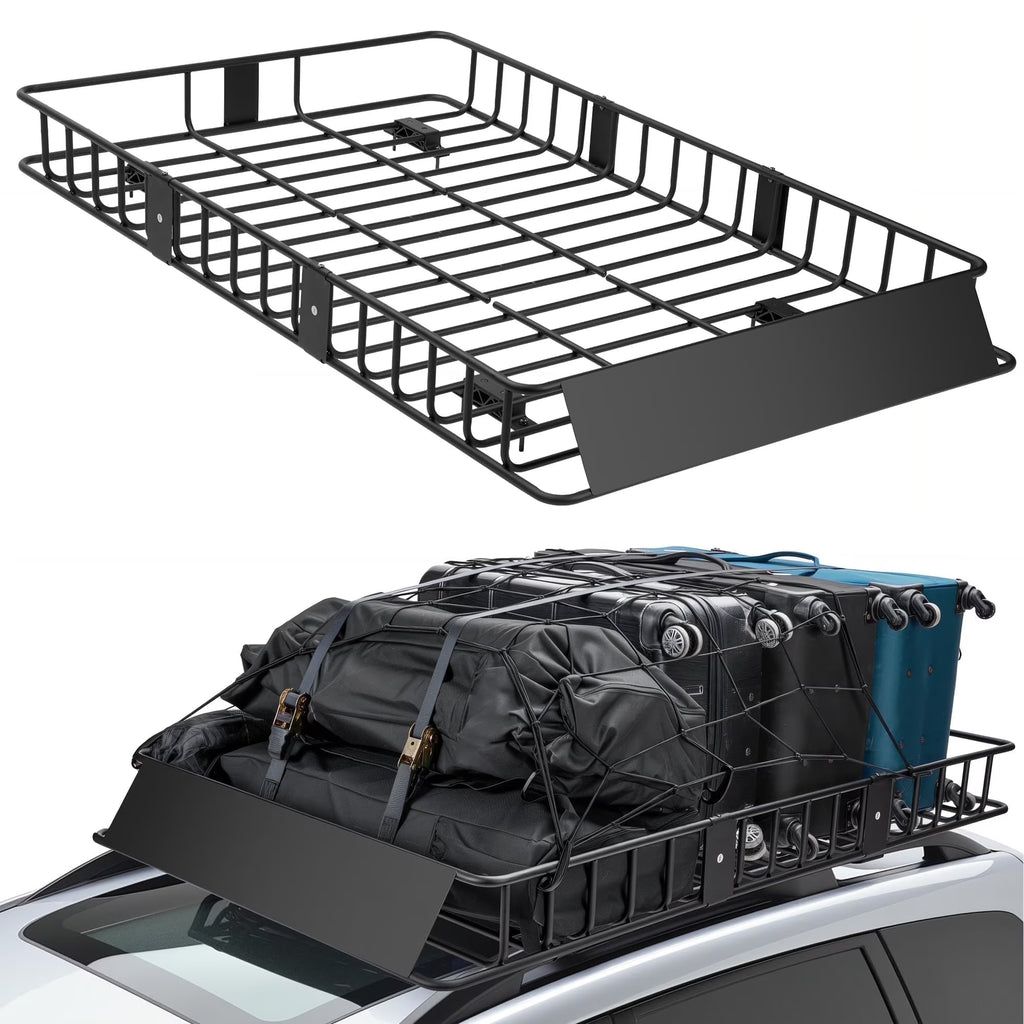 Panier de rangement pour galerie de toit Naipo, 500 lb, 64 x 39 x 6 po, extensible, avec 4 boulons en U, pour VUS/VR, camping
